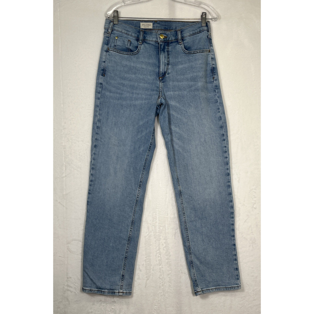 Pilcro by Anthropologie Sz 26 Relaxed Straight Leg Mid Rise Jean Medium Wash EUC